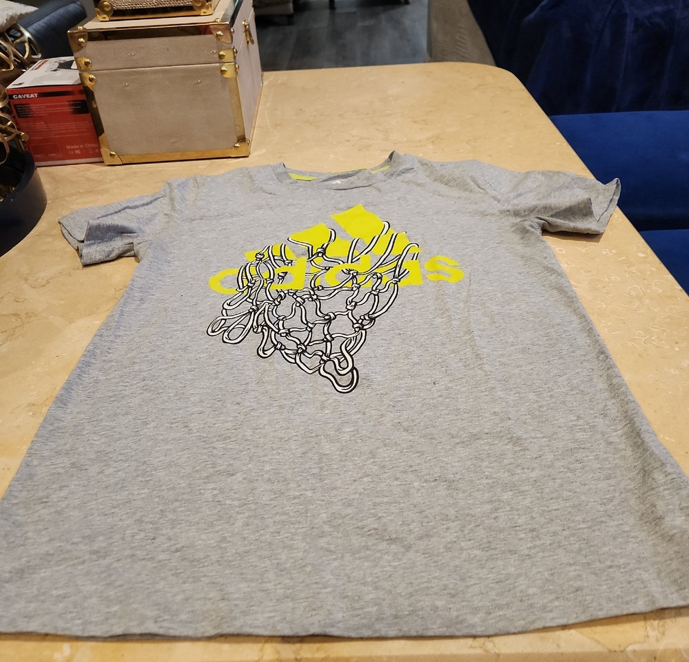 adidas Heather Gray Short Sleeve Tee with Neon Yellow Graphic